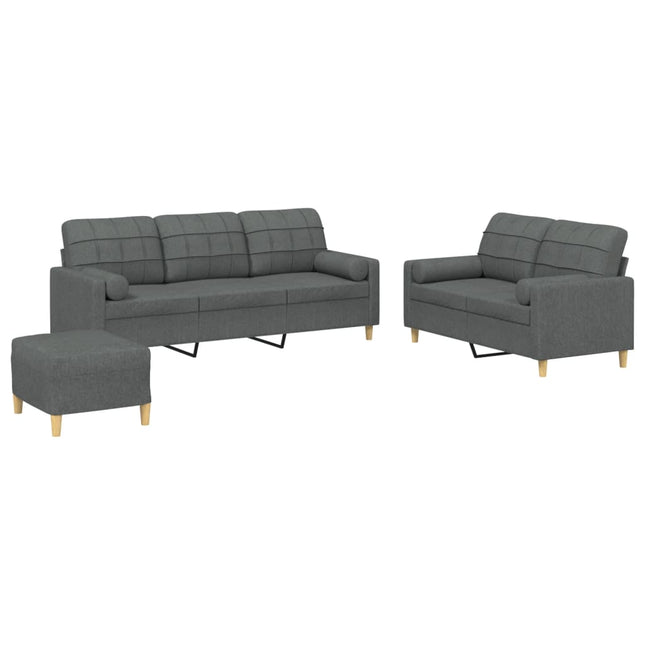 sofasæt 3 dele med puder stof mørkegrå