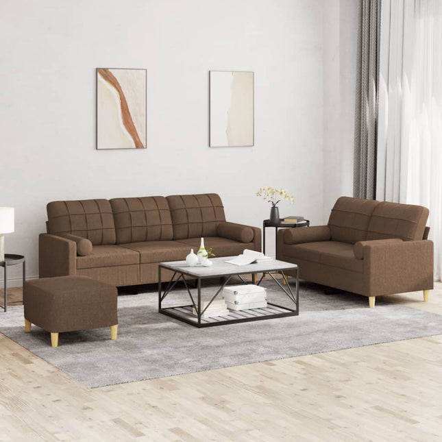 sofasæt 3 dele med puder stof brun