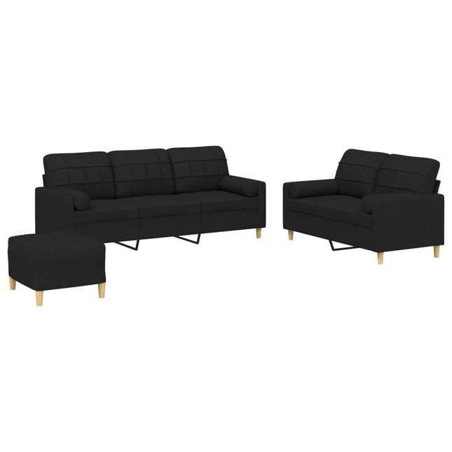 sofasæt 3 dele med puder stof sort