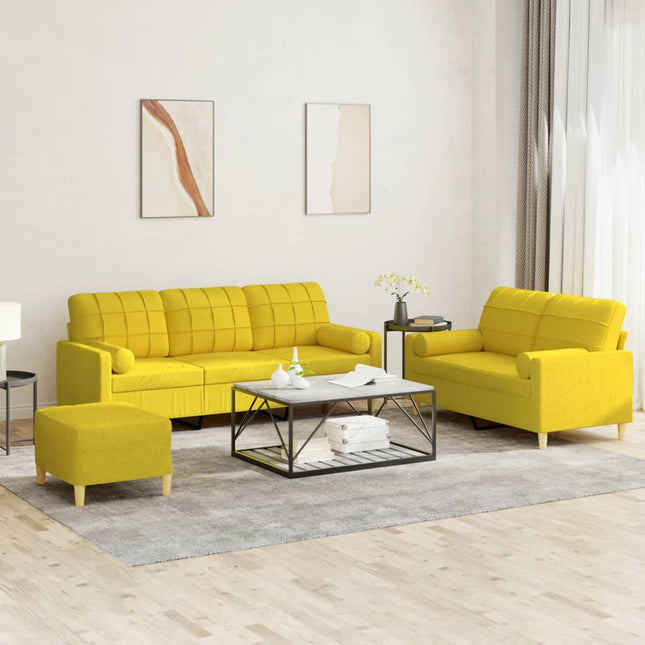 sofasæt 3 dele med puder stof lysegul