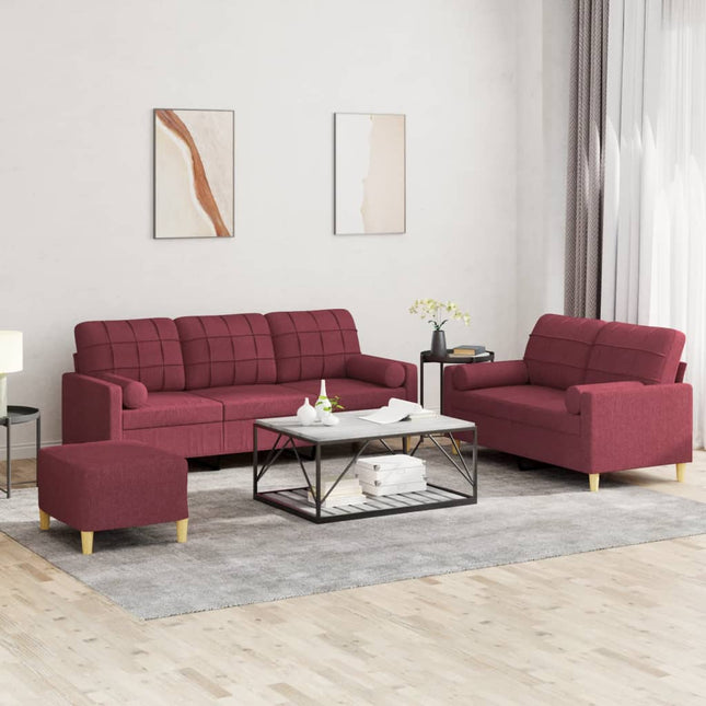 sofasæt 3 dele med puder stof vinrød
