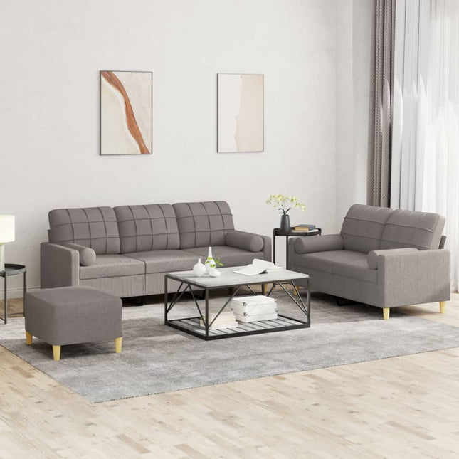 sofasæt 3 dele med puder stof gråbrun