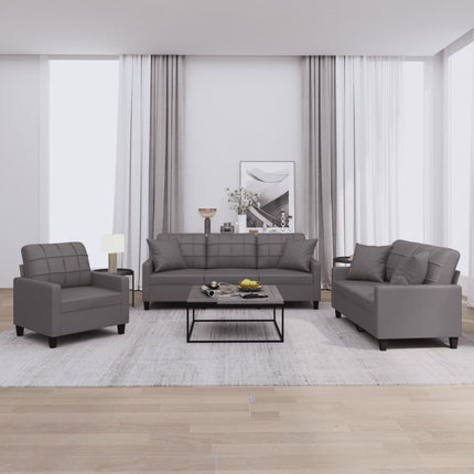 sofasæt 3 dele med puder kunstlæder grå