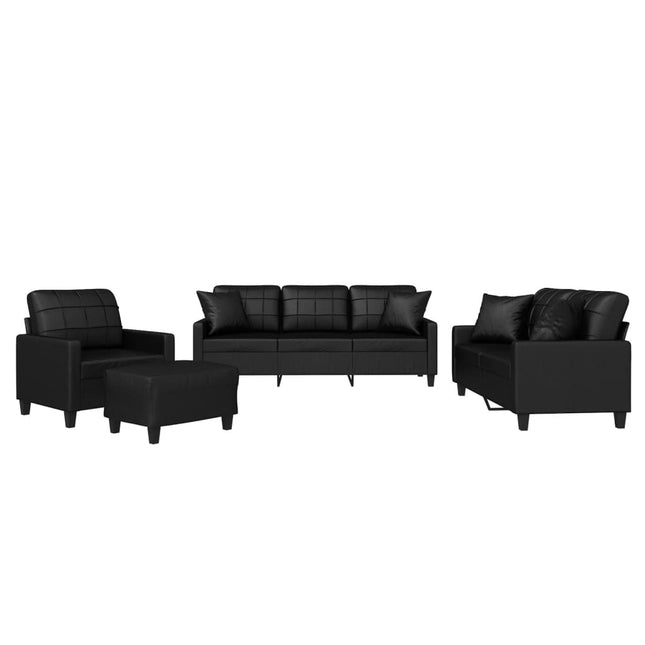 sofasæt 4 dele med puder kunstlæder sort