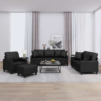 sofasæt 4 dele med puder kunstlæder sort