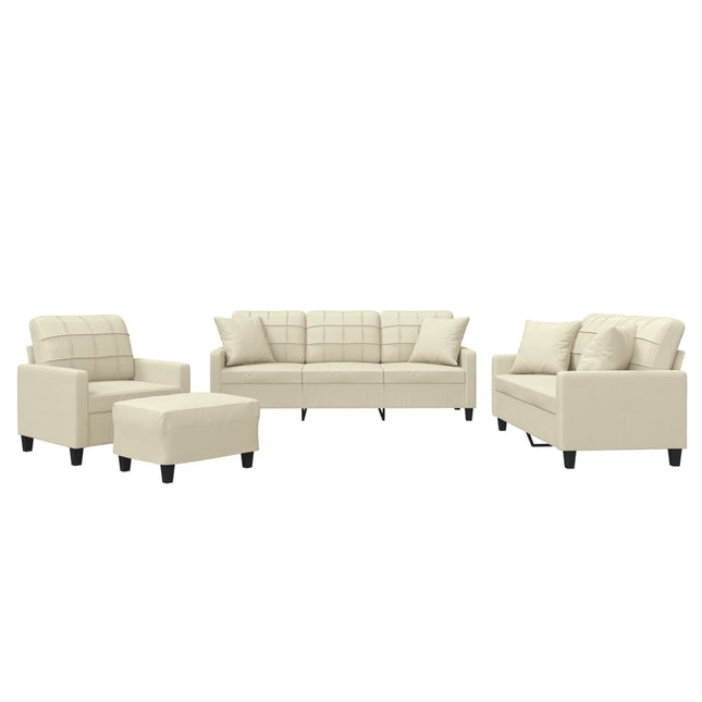 sofasæt 4 dele med puder kunstlæder cremefarvet