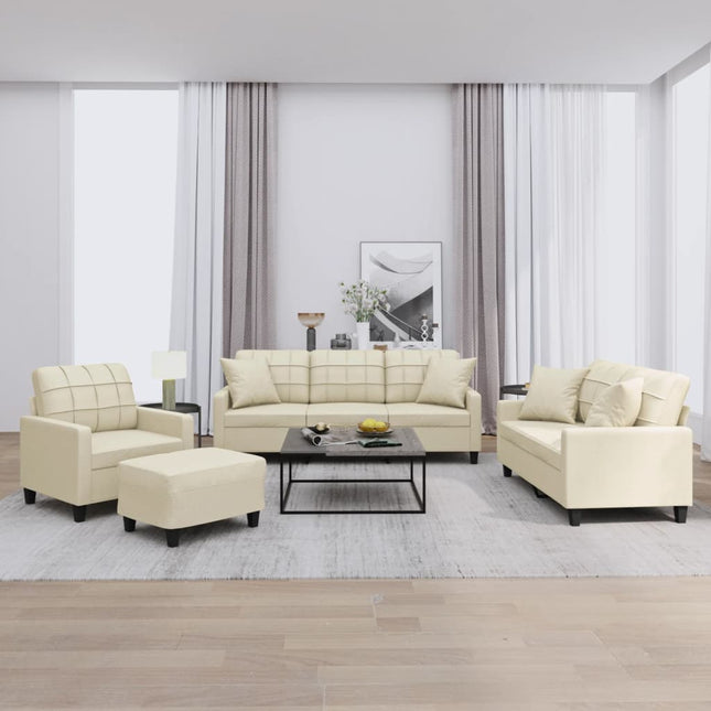 sofasæt 4 dele med puder kunstlæder cremefarvet