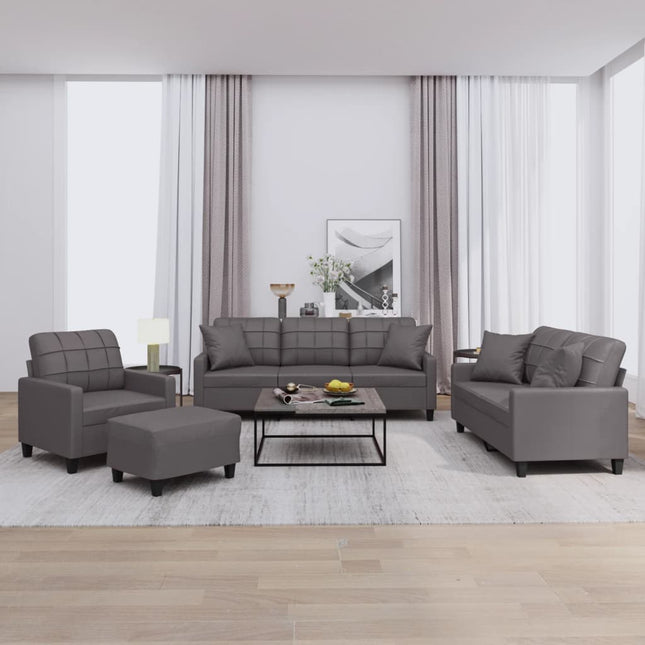 sofasæt 4 dele med puder kunstlæder grå