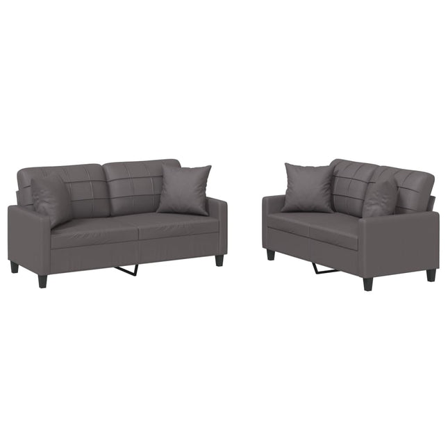 sofasæt 2 dele med puder kunstlæder grå