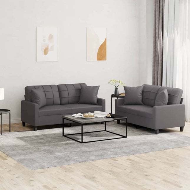 sofasæt 2 dele med puder kunstlæder grå