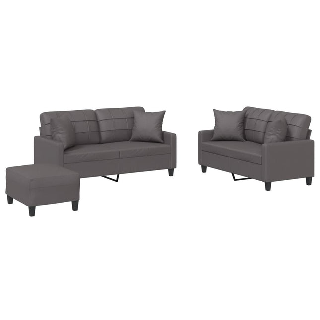 sofasæt 3 dele med puder kunstlæder grå