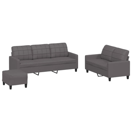 sofasæt 3 dele med hynder kunstlæder grå