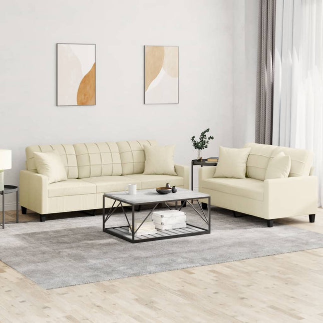 sofasæt 2 dele med puder kunstlæder cremefarvet