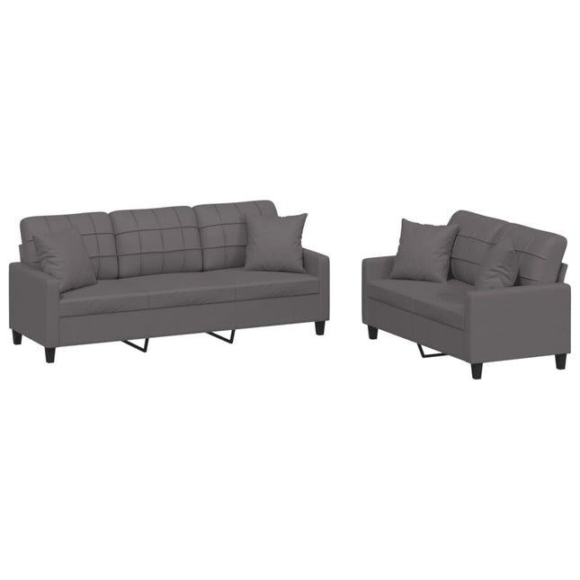 sofasæt 2 dele med puder kunstlæder grå