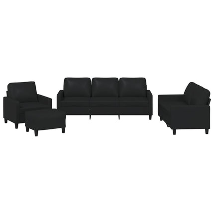 sofasæt 4 dele med hynder kunstlæder sort
