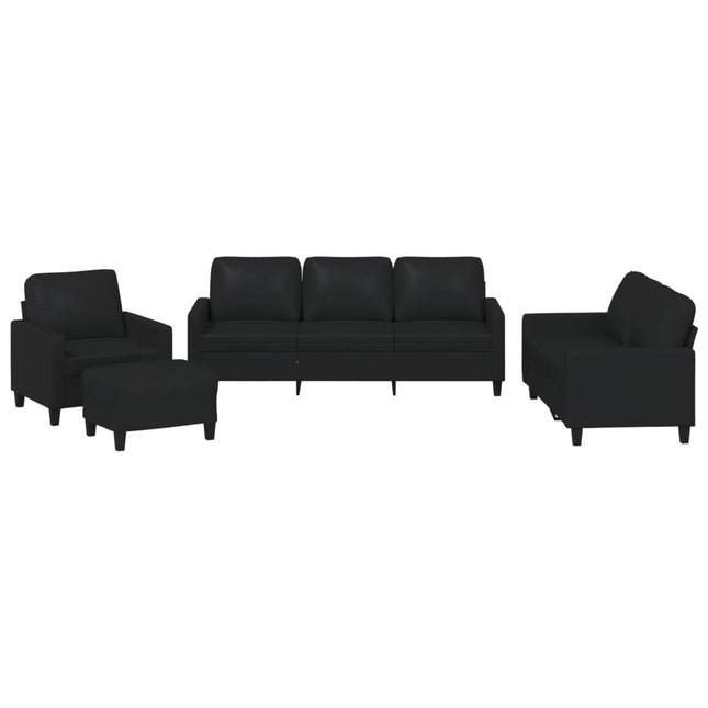 sofasæt 4 dele med hynder kunstlæder sort
