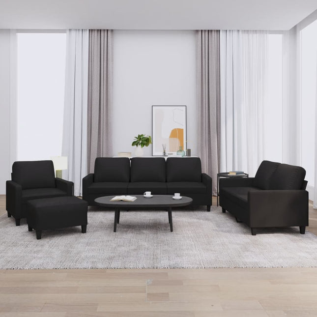 sofasæt 4 dele med hynder kunstlæder sort