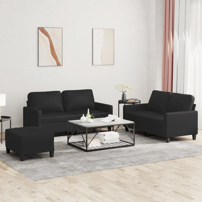 sofasæt 3 dele med hynder kunstlæder sort