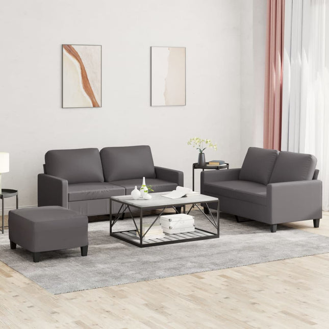 sofasæt 3 dele med hynder kunstlæder grå