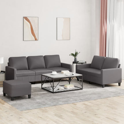 sofasæt 3 dele med hynder kunstlæder grå