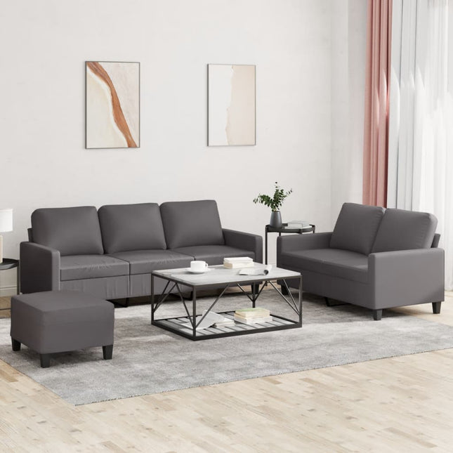 sofasæt 3 dele med hynder kunstlæder grå