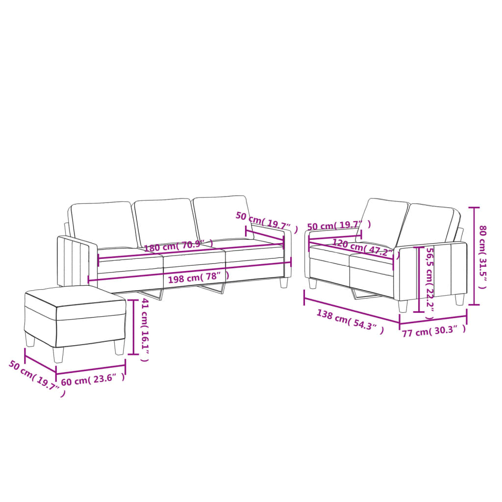 sofasæt 3 dele med hynder kunstlæder vinrød