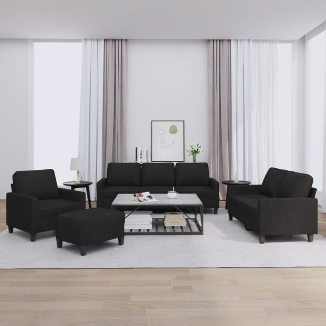 sofasæt 4 dele med hynder stof sort