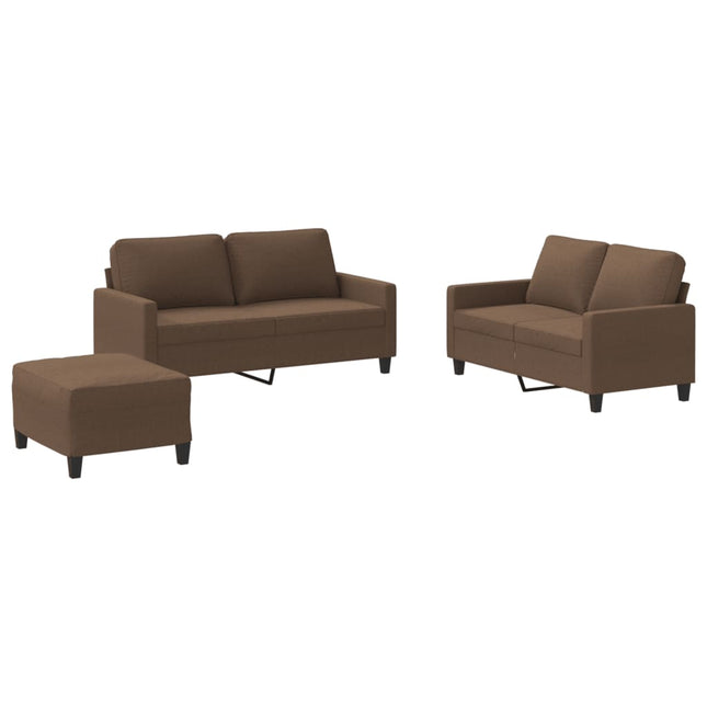 sofasæt 3 dele med hynder stof brun