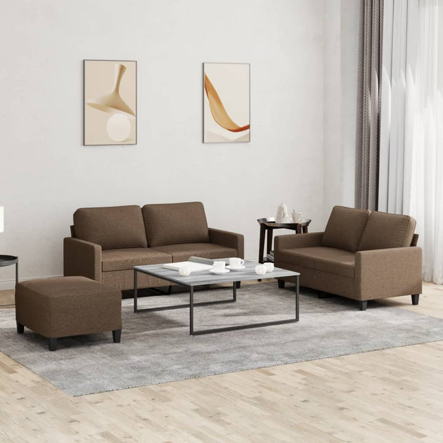 sofasæt 3 dele med hynder stof brun