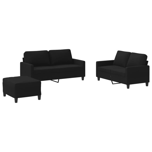 sofasæt 3 dele med hynder stof sort
