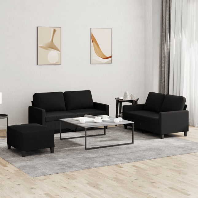 sofasæt 3 dele med hynder stof sort