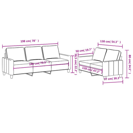 sofasæt 2 dele med hynder stof sort