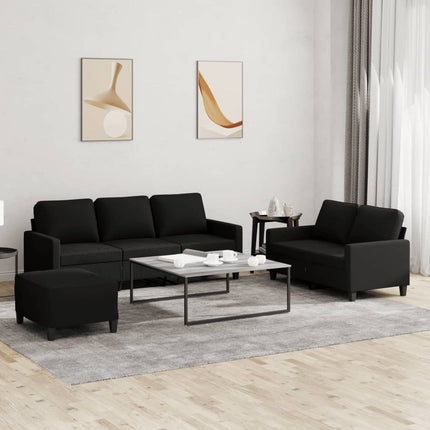 sofasæt 3 dele med hynder stof sort