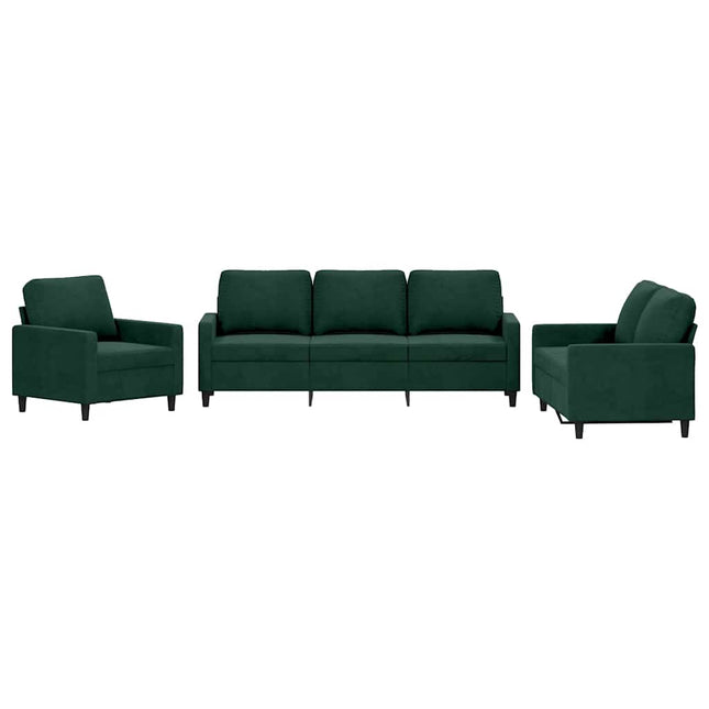 sofasæt 3 dele med hynder velour mørkegrøn