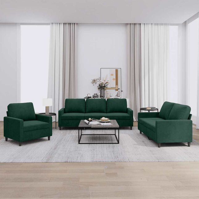 sofasæt 3 dele med hynder velour mørkegrøn