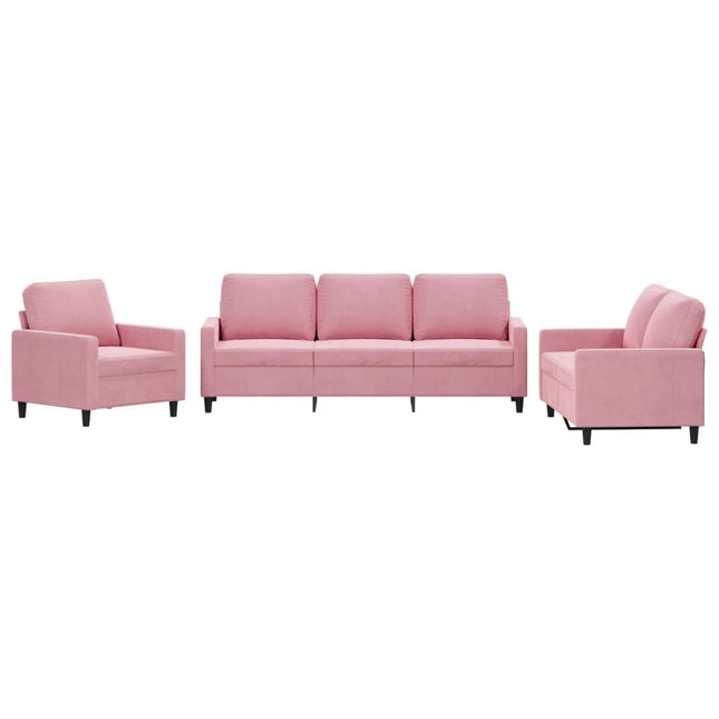 sofasæt 3 dele med hynder velour lyserød