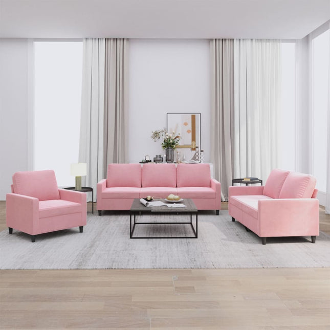 sofasæt 3 dele med hynder velour lyserød