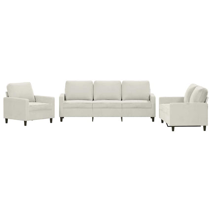 sofasæt 3 dele med hynder velour cremefarvet