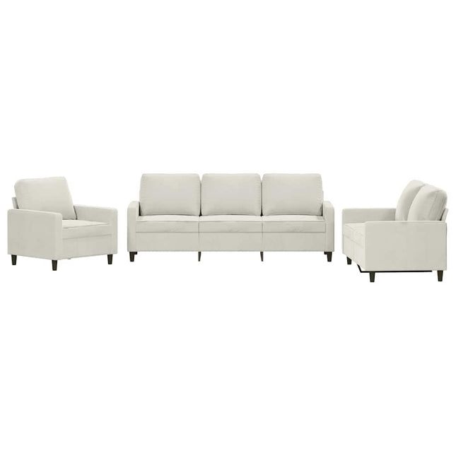 sofasæt 3 dele med hynder velour cremefarvet