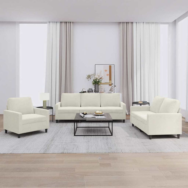sofasæt 3 dele med hynder velour cremefarvet