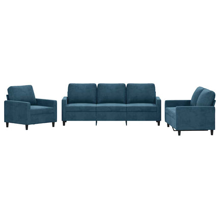 sofasæt 3 dele med hynder velour blå