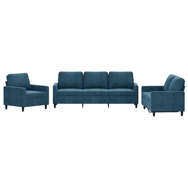 sofasæt 3 dele med hynder velour blå