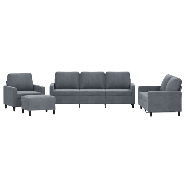 sofasæt 4 dele med hynder velour mørkegrå