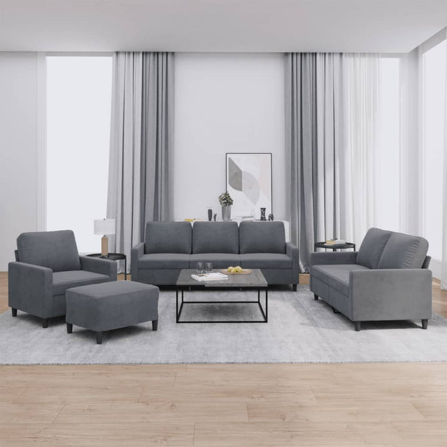 sofasæt 4 dele med hynder velour mørkegrå