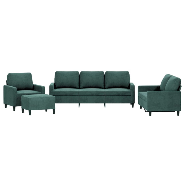 sofasæt 4 dele med hynder velour mørkegrøn