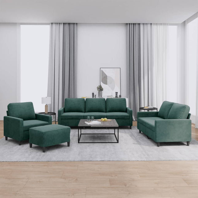 sofasæt 4 dele med hynder velour mørkegrøn