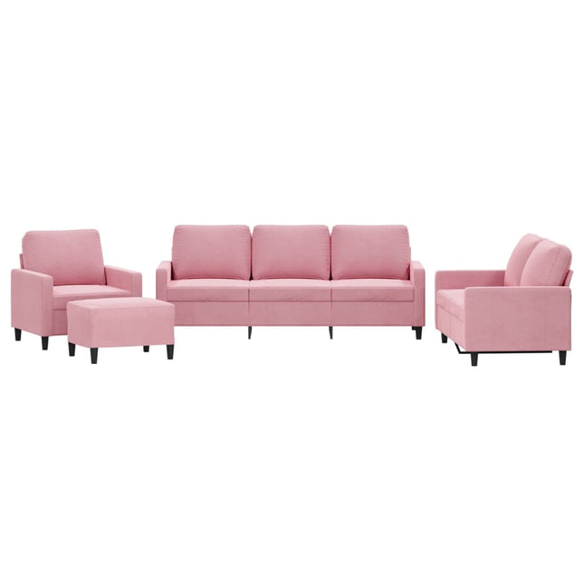 sofasæt 4 dele med hynder velour lyserød