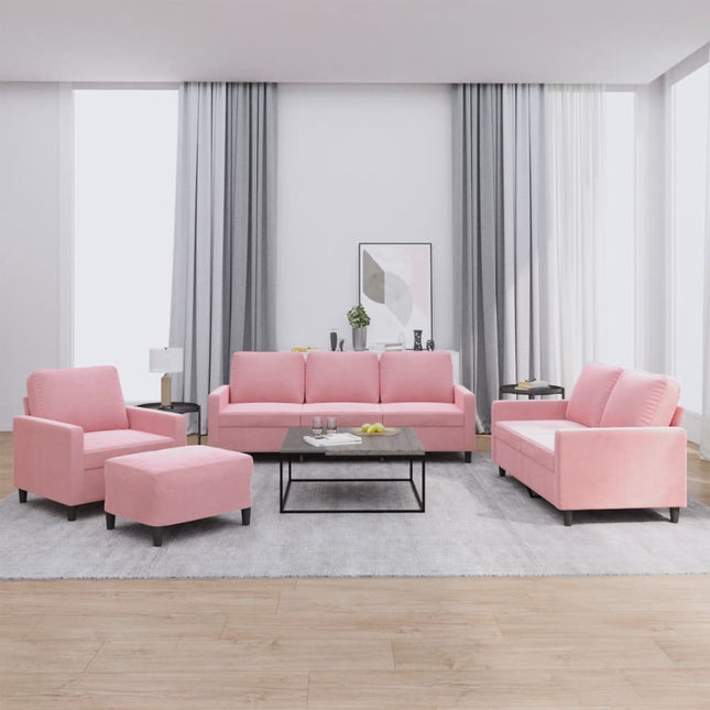 sofasæt 4 dele med hynder velour lyserød