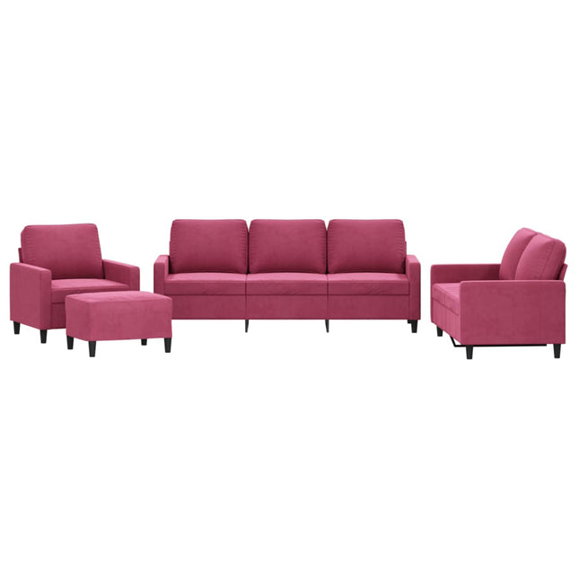sofasæt 4 dele med hynder velour vinrød