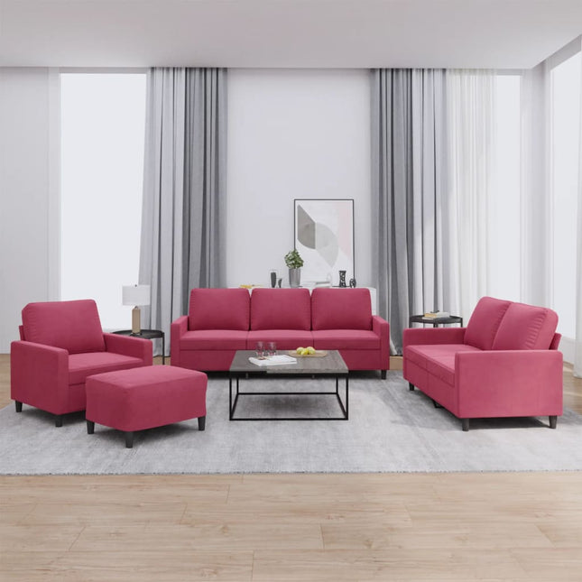 sofasæt 4 dele med hynder velour vinrød